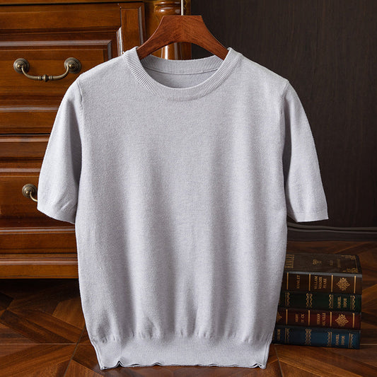 Men's Short Sleeve Crew Neck Jumper โ Light Grey