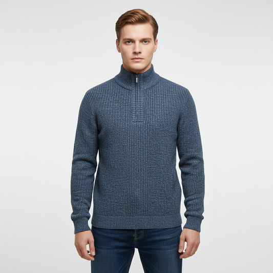 Men's Turtleneck Pullover Half Zip Jumper โ Blue