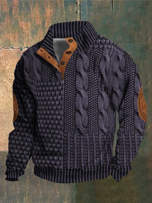 Men's Button-Neck Jumper | Elbow-Patch