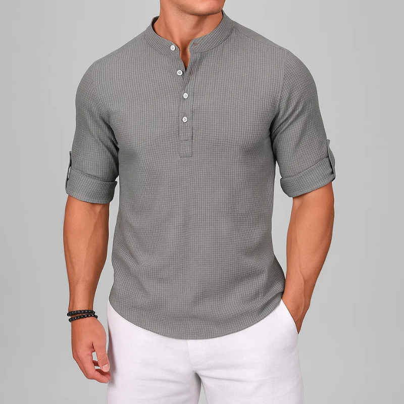 Men's Grandad Collar Striped Shirt | Long Sleeve