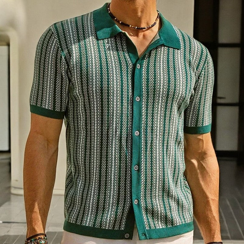 Men's Striped Camp Collar Shirt | Short Sleeve