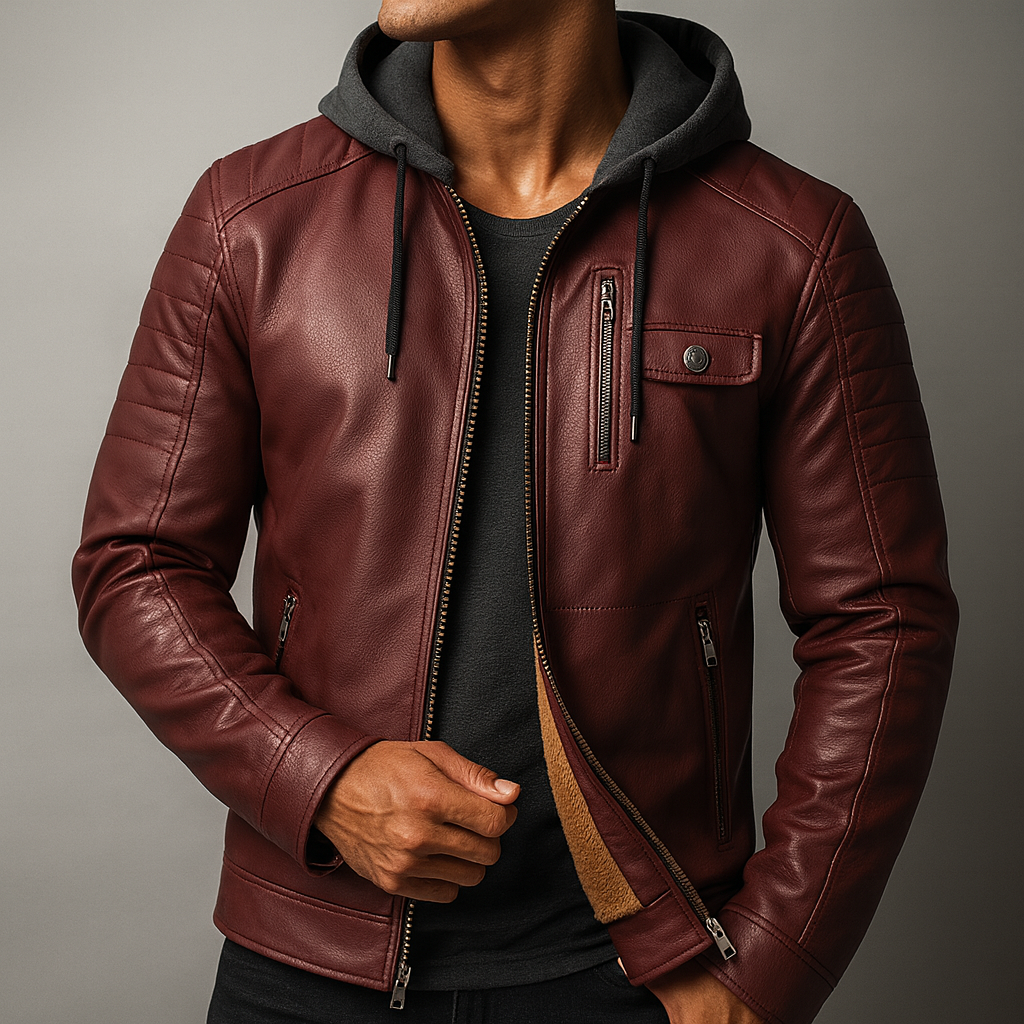 Men's Hooded Biker Jacket | Zip Up