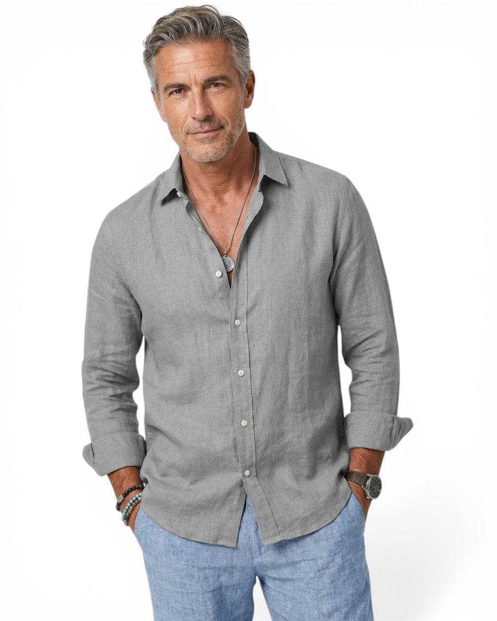 Men's Long Sleeve Shirt | Grandad Collar