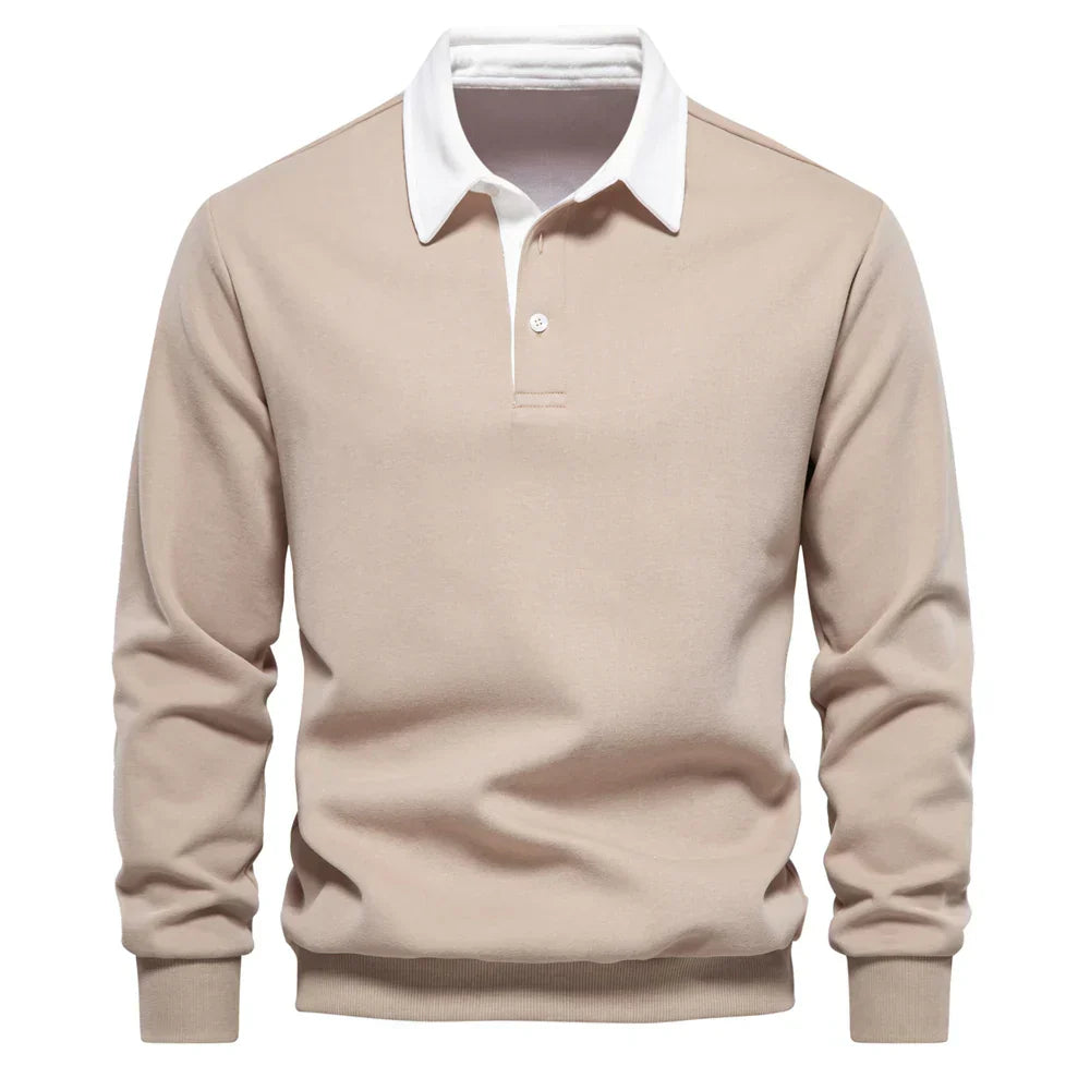 Men's Contrast Collar Polo Shirt | Long Sleeve