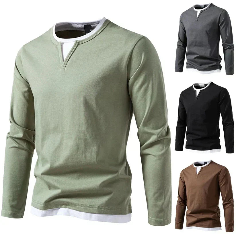 Men's Notch Neck T-Shirt | Long Sleeve
