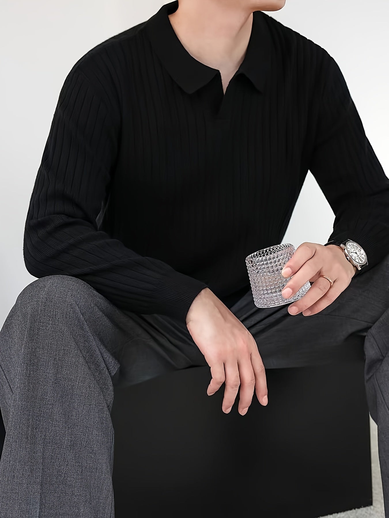 Alistair Long Sleeve Polo Shirt | Ribbed