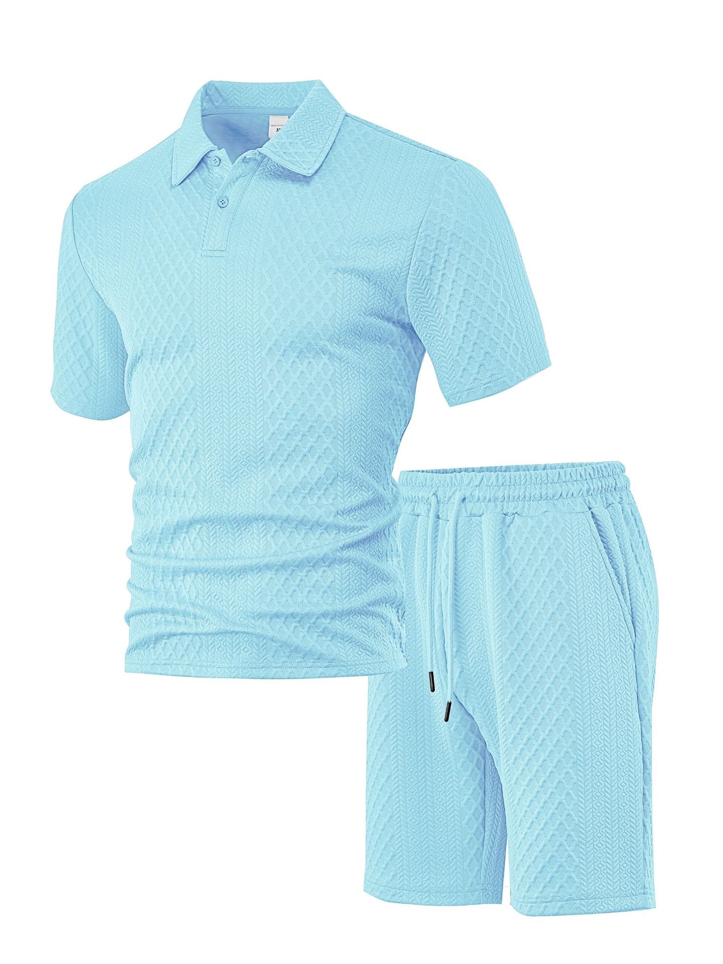 Men's Textured Polo Shorts Set | Short Sleeve