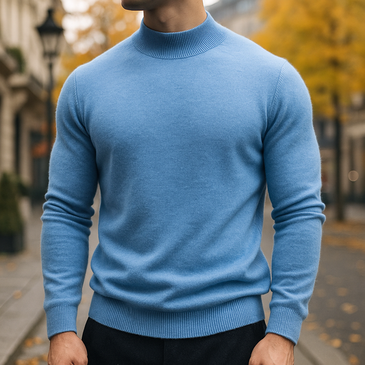 Men's Slim Roll Neck Jumper – Light Blue