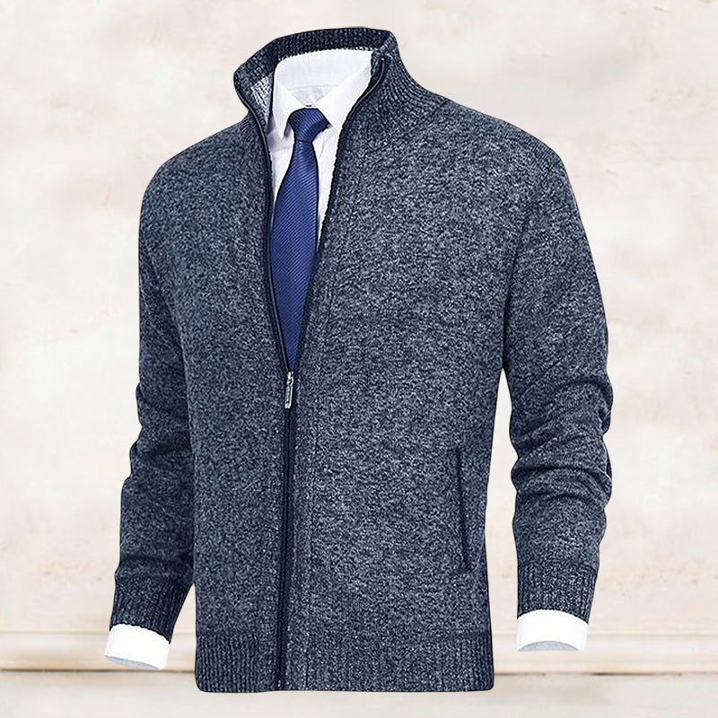 Men's Funnel Neck Knitted Cardigan | Zip Up