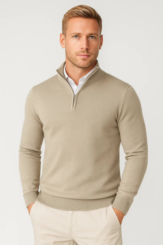 Men's Winter Half Zip Jumper – Beige