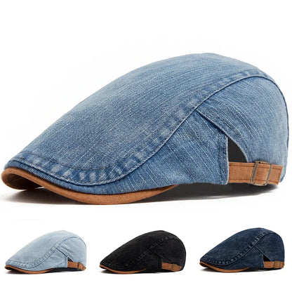 Men's Washed Denim Flat Cap | Adjustable Fit