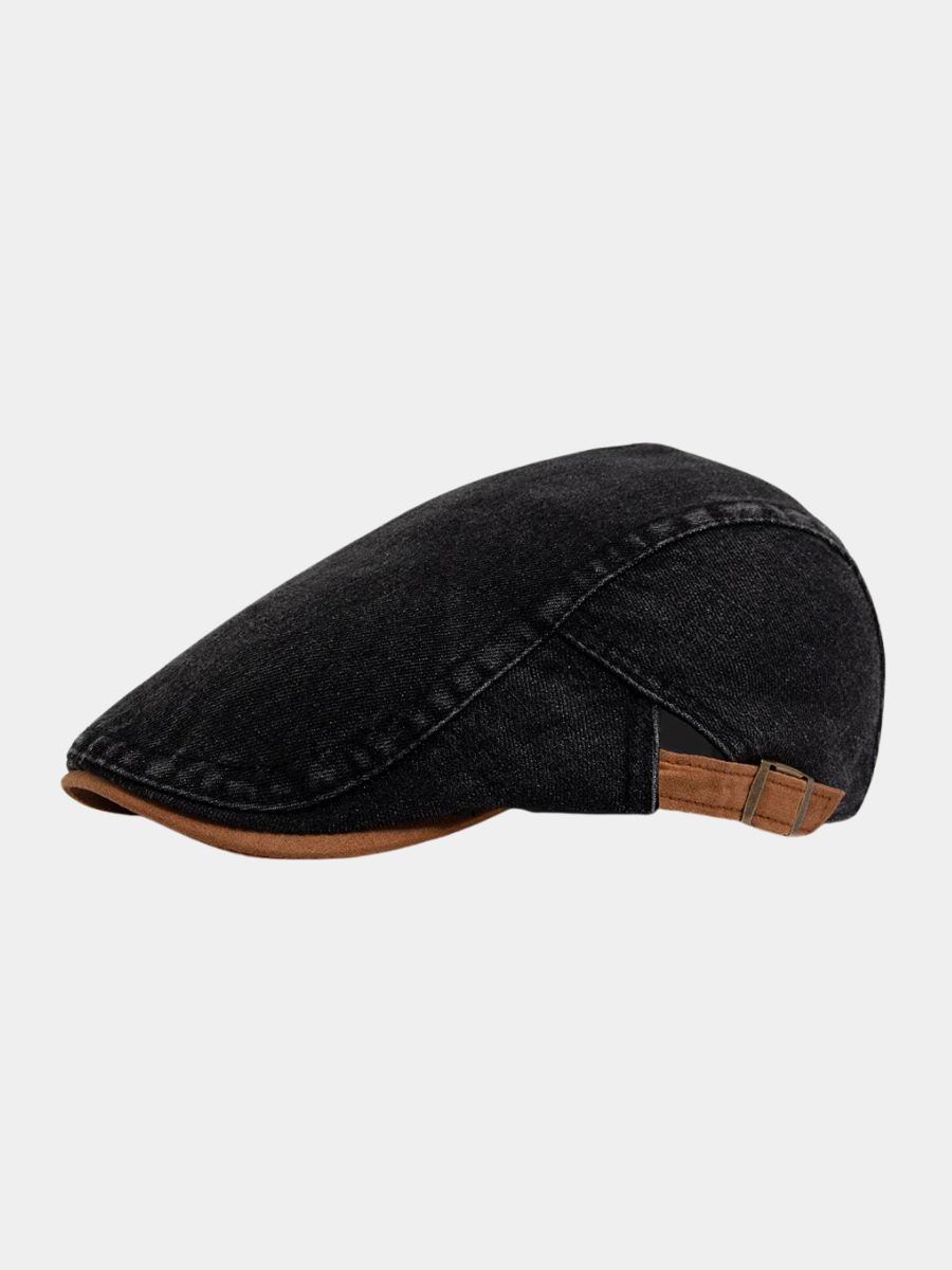 Men's Washed Denim Flat Cap | Adjustable Fit
