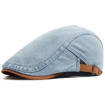 Men's Washed Denim Flat Cap | Adjustable Fit