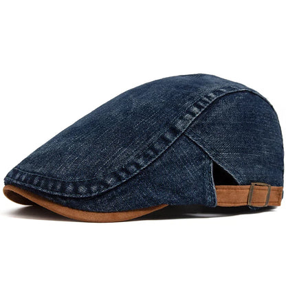 Men's Washed Denim Flat Cap | Adjustable Fit
