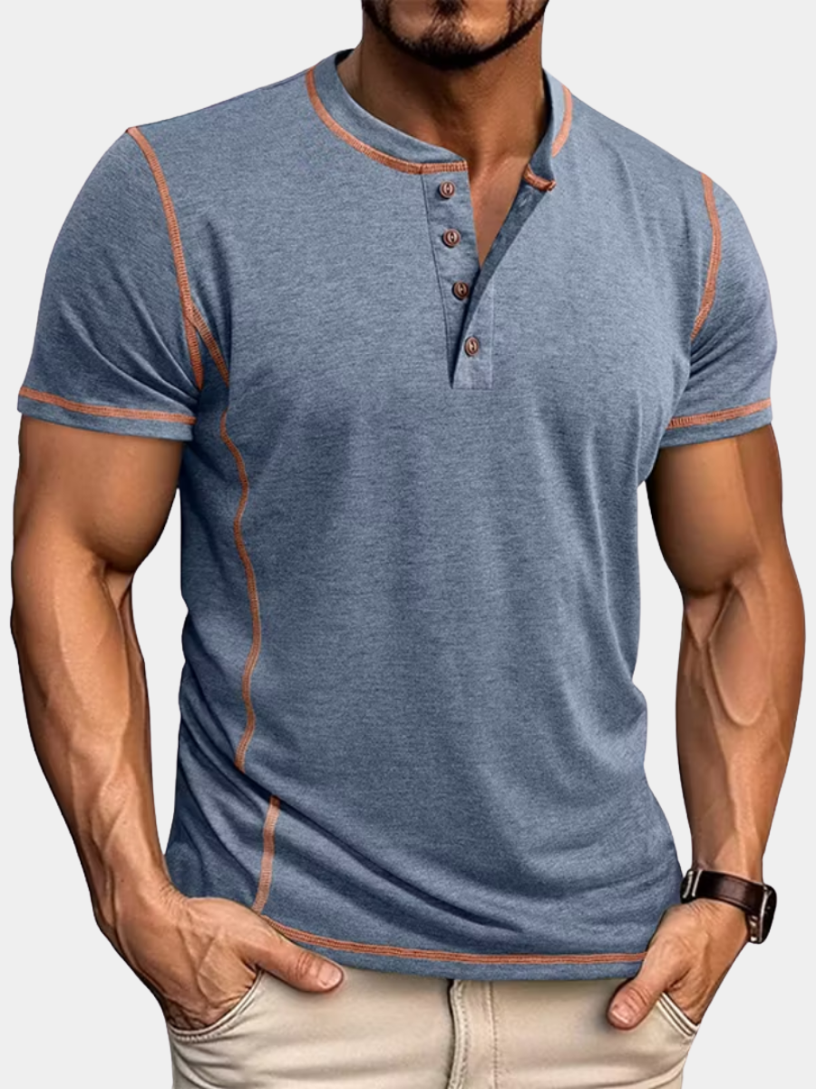 Men's Crew Neck Henley T-Shirt | Short Sleeve