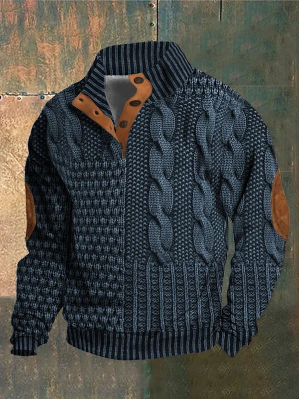 Men's Button-Neck Jumper | Elbow-Patch