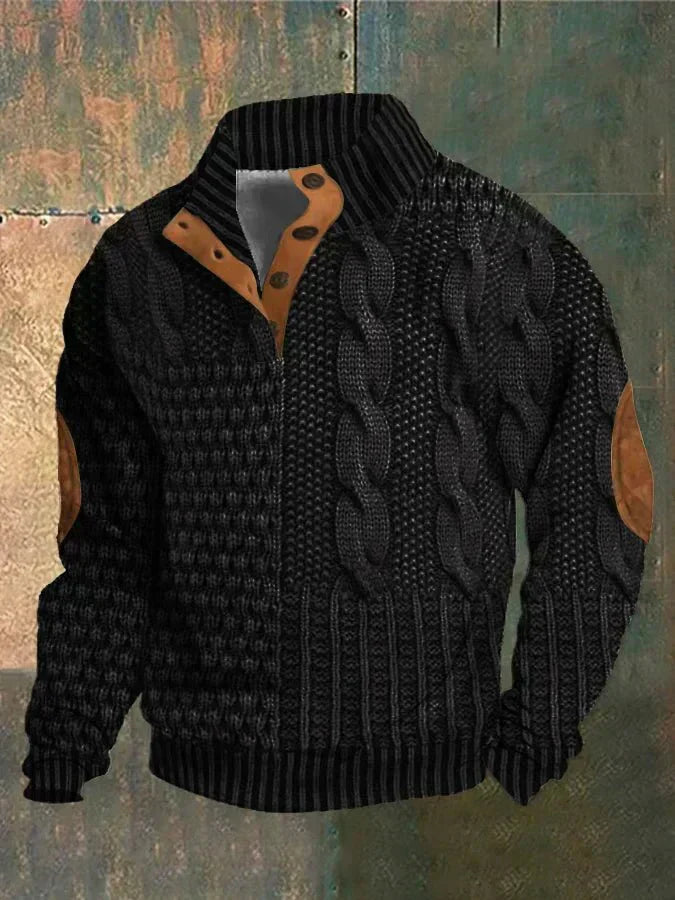Men's Button-Neck Jumper | Elbow-Patch
