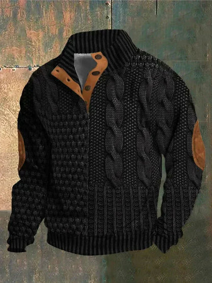 Men's Button-Neck Jumper | Elbow-Patch