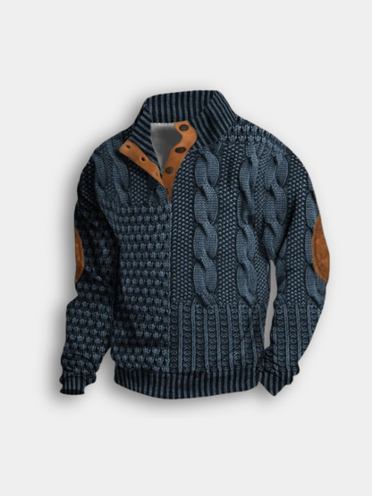 Men's Button-Neck Jumper | Elbow-Patch