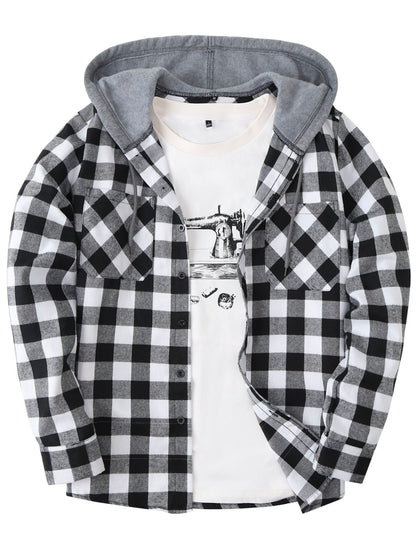 Men's Checked Hooded Shirt | Long Sleeve