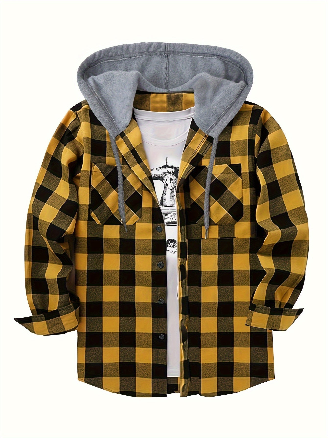 Men's Checked Hooded Shirt | Long Sleeve