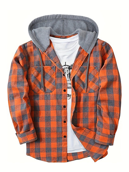 Men's Checked Hooded Shirt | Long Sleeve