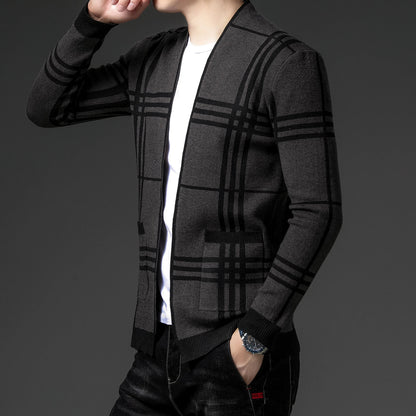Men's Checked Cardigan | Open Front
