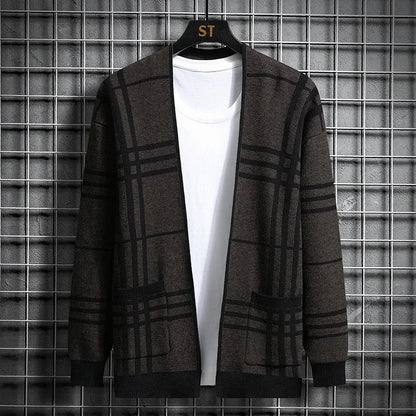 Men's Checked Cardigan | Open Front