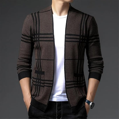Men's Checked Cardigan | Open Front