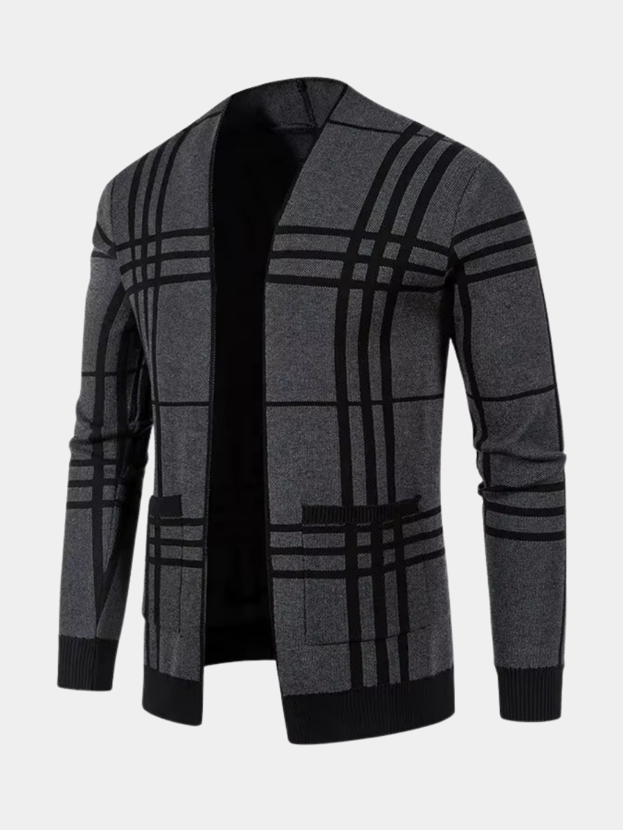 Men's Checked Cardigan | Open Front