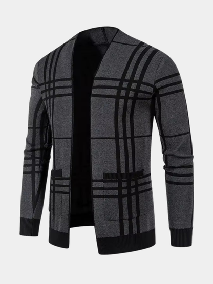Men's Checked Cardigan | Open Front