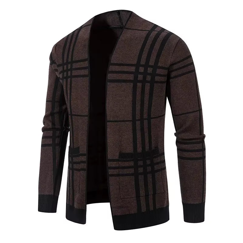 Men's Checked Cardigan | Open Front