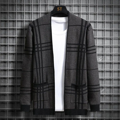Men's Checked Cardigan | Open Front