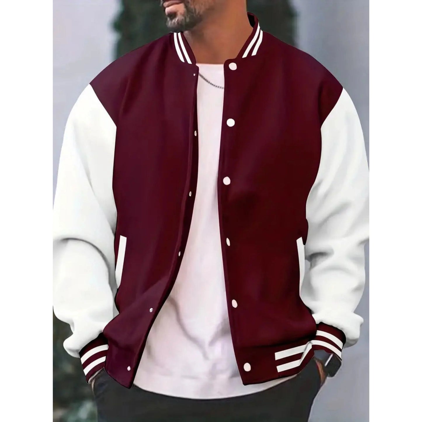 Men's Colour-Block Varsity Jacket | Snap Button