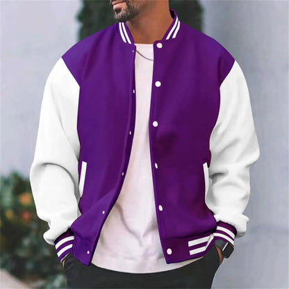 Men's Colour-Block Varsity Jacket | Snap Button