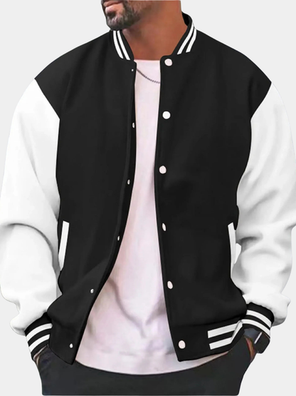 Men's Colour-Block Varsity Jacket | Snap Button