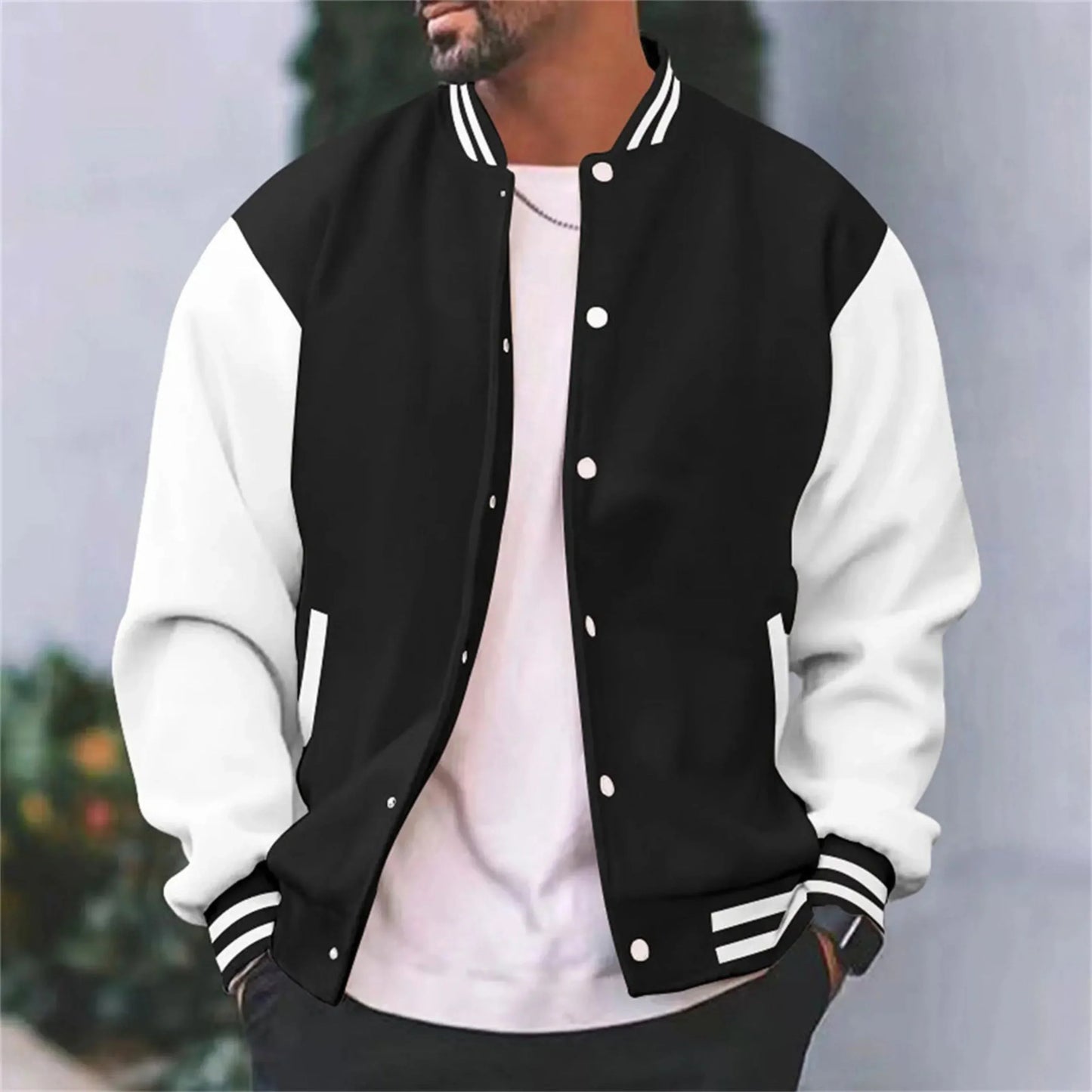 Men's Colour-Block Varsity Jacket | Snap Button