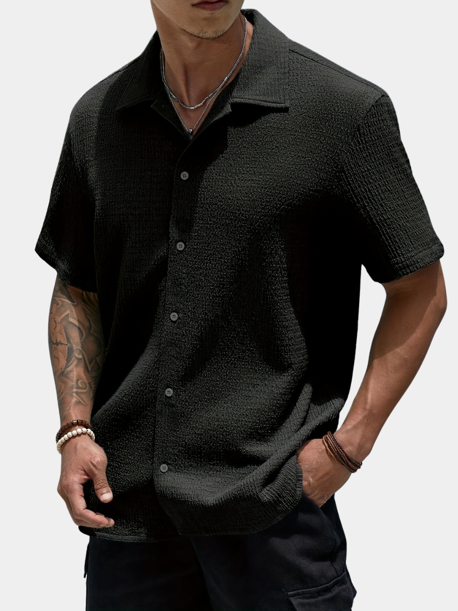 Men's Textured Cuban Collar Shirt | Button Up
