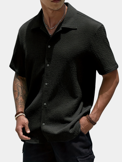 Men's Textured Cuban Collar Shirt | Button Up
