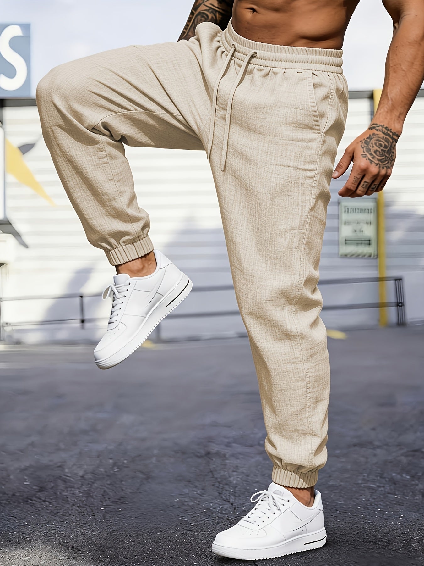 Men's Cuffed Tapered Trousers | Adjustable Drawstring Waist
