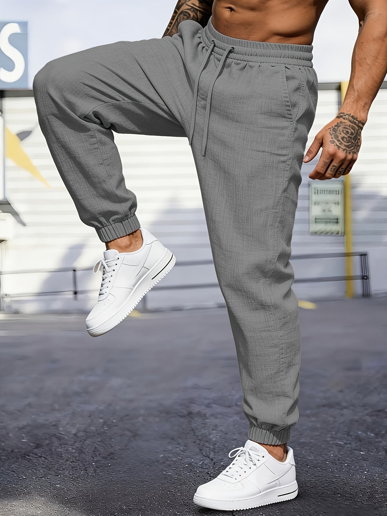 Men's Cuffed Tapered Trousers | Adjustable Drawstring Waist