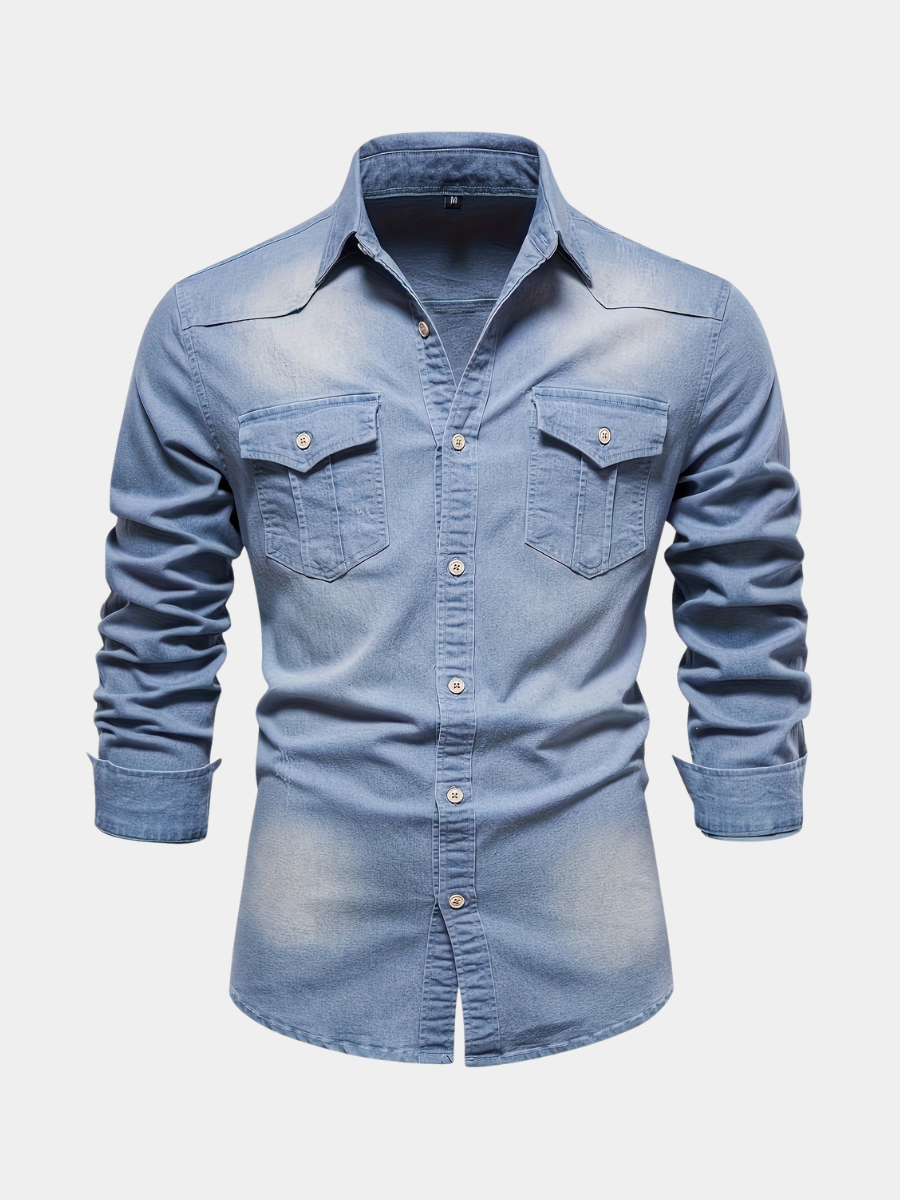 Men's Denim Long Sleeve Shirt | Slim Fit