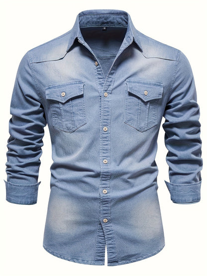 Men's Denim Long Sleeve Shirt | Slim Fit