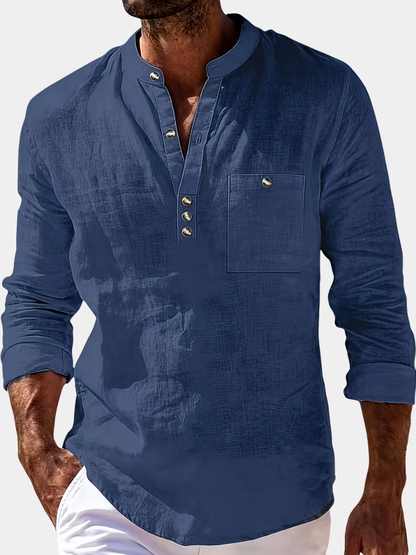 Men's Grandad Collar Henley Shirt | Summer