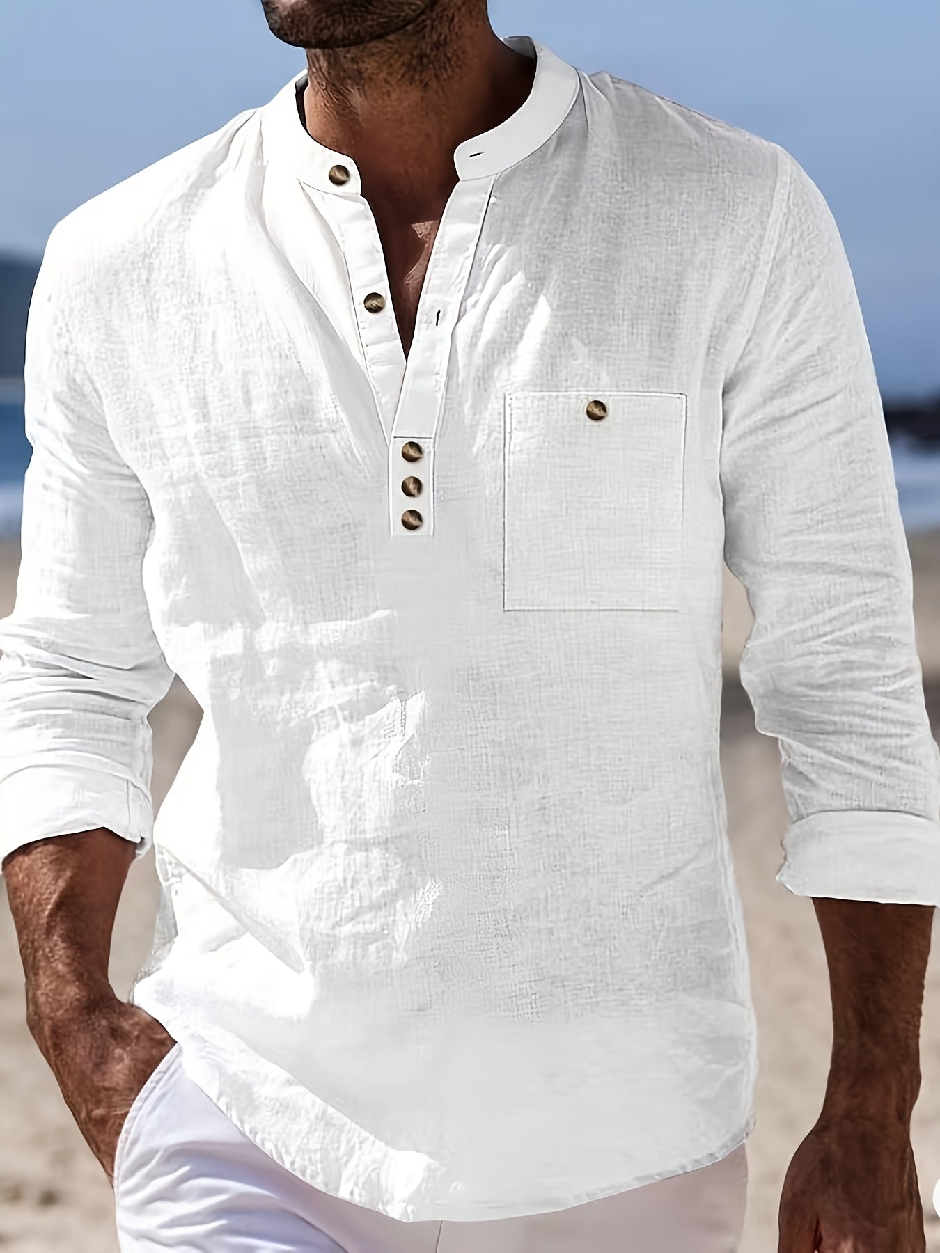 Men's Grandad Collar Henley Shirt | Summer