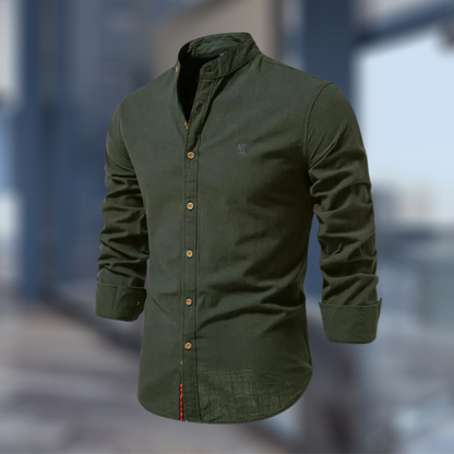 Men's Grandad Collar Long Sleeve Shirt | Slim Fit