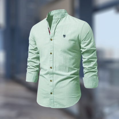 Men's Grandad Collar Long Sleeve Shirt | Slim Fit