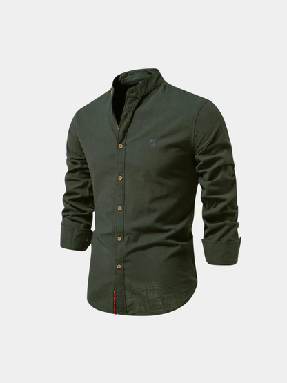 Men's Grandad Collar Long Sleeve Shirt | Slim Fit