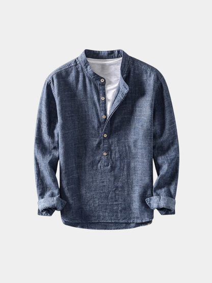 Men's Grandad Collar Long Sleeve Shirt | Half Button