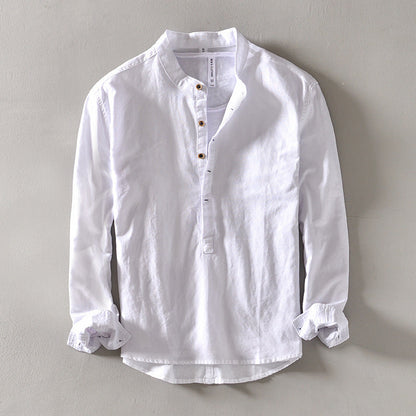 Men's Grandad Collar Long Sleeve Shirt | Half Button